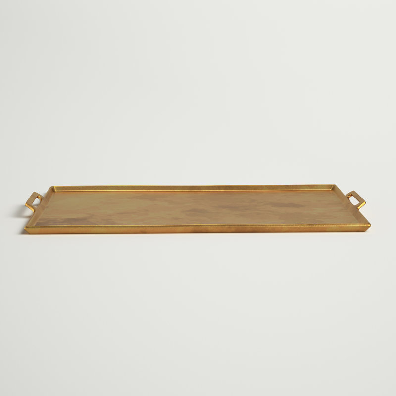 Brass Rectangular Aluminum Serving Tray with Cutout Handles