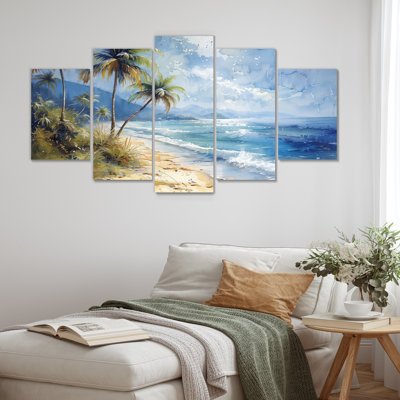 «Blue Green Palm Trees Coastal Breeze I», ensemble d'art sur toile palmiers et palmiers