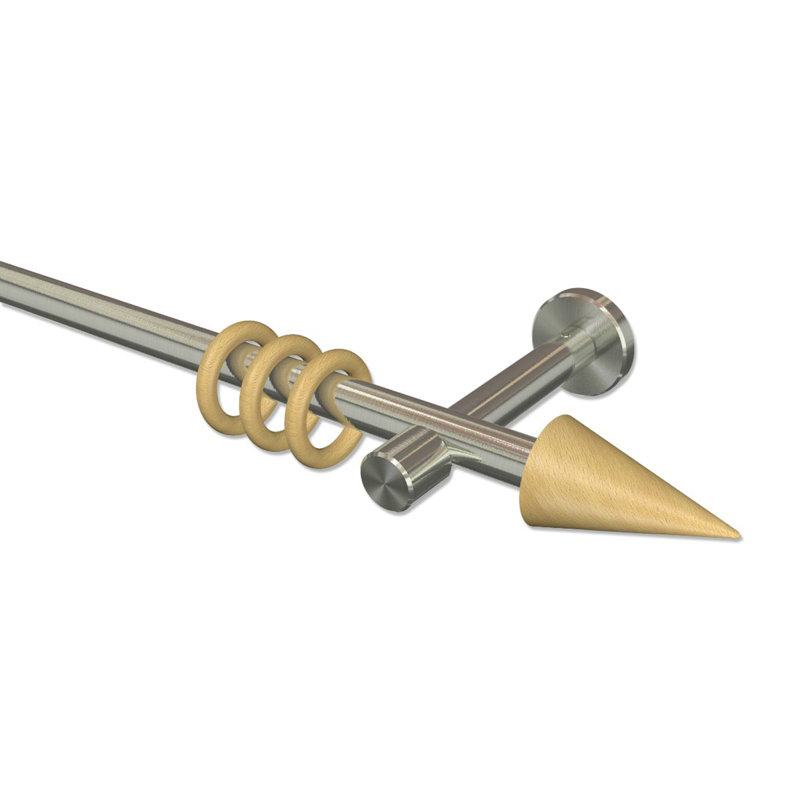 Curtiss Curtain Pole Set, 5cm H x 480cm W x 11cm D, Stainless Steel/Beech Lacquered