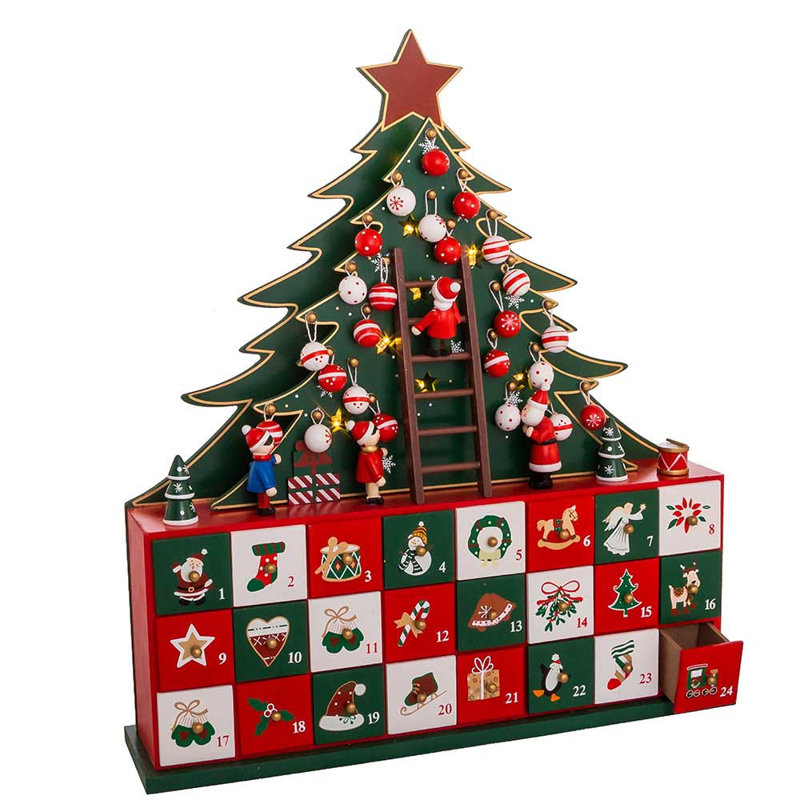 13.5-Inch Green and Red LED Christmas Tree Advent Calendar
