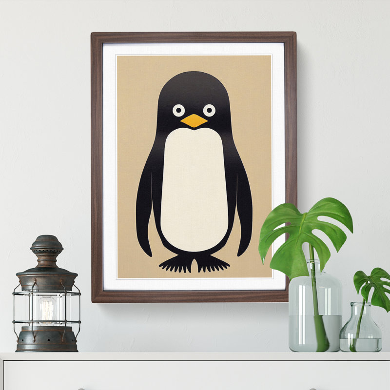 Unique Penguin Art No.3 Abstract - Single Picture Frame Print, 64cm H x 46cm W x 2cm D, Walnut Framed