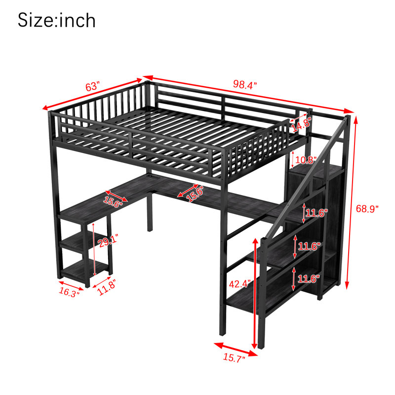 Versatile Storage Metal Loft Bed Modern Design Functional Workspace