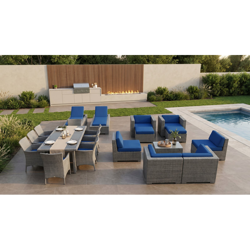 Pavior 8 - Person Patio Conversation Set with Cushions, Gray, Blue Supercrylic
