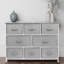 Commode Sorbus avec 8 tiroirs - Meuble de rangement pour la commode pour chambre à coucher, couloir, structure en fer, plateau en bois de ferme rustique, bacs en tissu (gris)