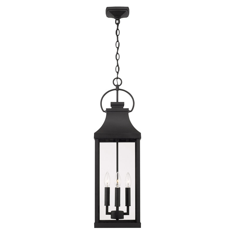 Lanterne suspendue d'extérieur 4 lumières l 9 po x H 29,5 po avec verre transparent Caden, Noir
