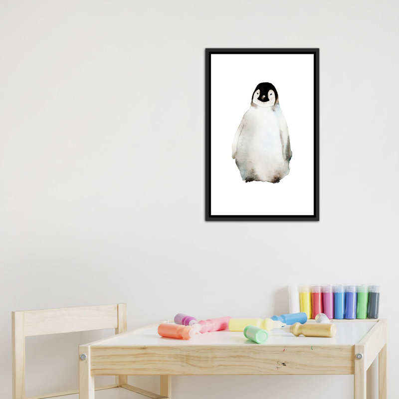 Art pingouin, H 26 po x l 18 po x P 1,5 po, Toile avec cadre noir