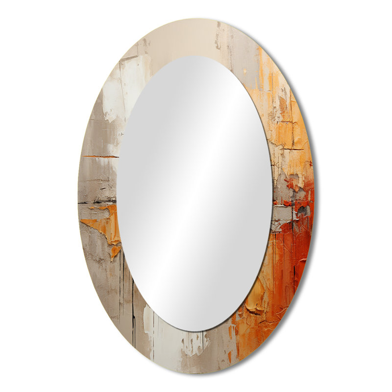 Orange Impressions I - Grand miroir mural ovale sur métal, 36 po x 24 po
