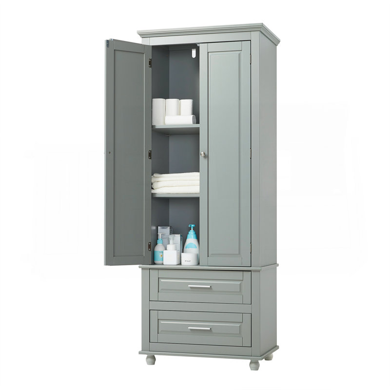 Grande armoire de rangement avec deux tiroirs pour salle de bain / bureau, gris, Gris