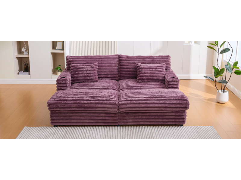 Très grand canapé double méridienne de 82 po avec deux coussins de soutien, ports USB et porte-gobelets pour salon, vin (ancien SKU: N719S002110J)
