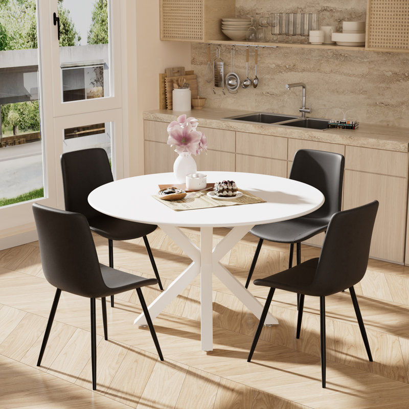 42.1" Round Dining Table Set for 4 People, White