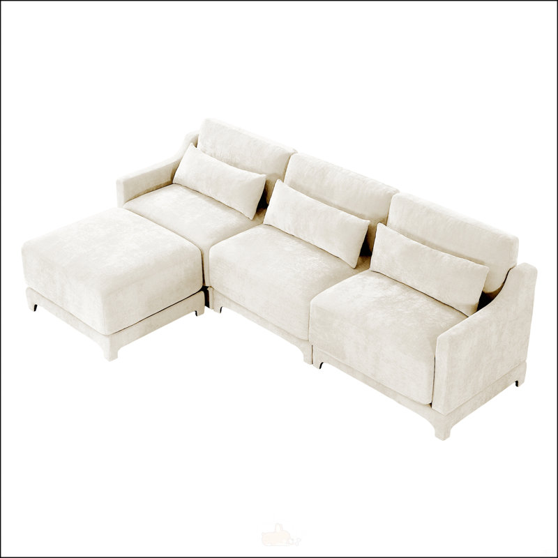 Canapé trois places en chenille, 3, Beige, H 32,6 po x l 105,9 po x P 33 po