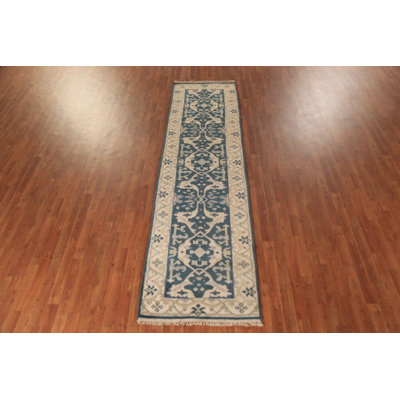 Handmade Teal Oushak Oriental Runner Rug 3x10