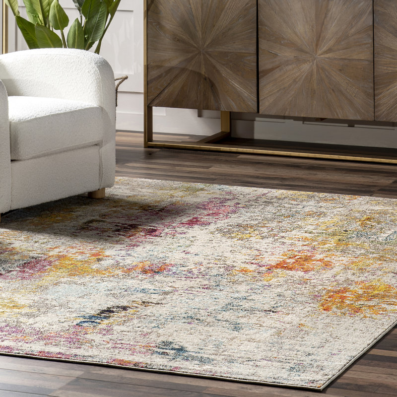 Tapis jaune / crème / rose Vita, Rectangle 7 pi 10 po x 10 pi 10 po