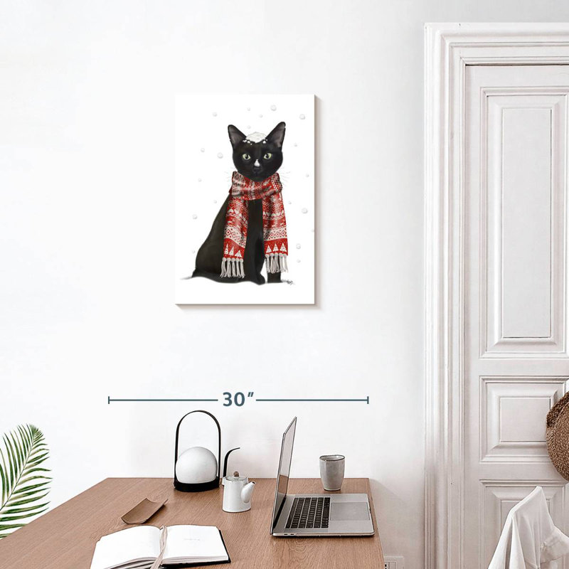 Brampt Black Cat Red Scarf, 24" H x 16" W