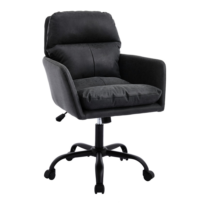 Adjustable Height Black Pu Artificial Leather Office Chair With High - Strength Metal Framework, Comfortable Foam And Cotton Filling, Suitable For Office, Bedroom Dressing Table Chair, Fabric,