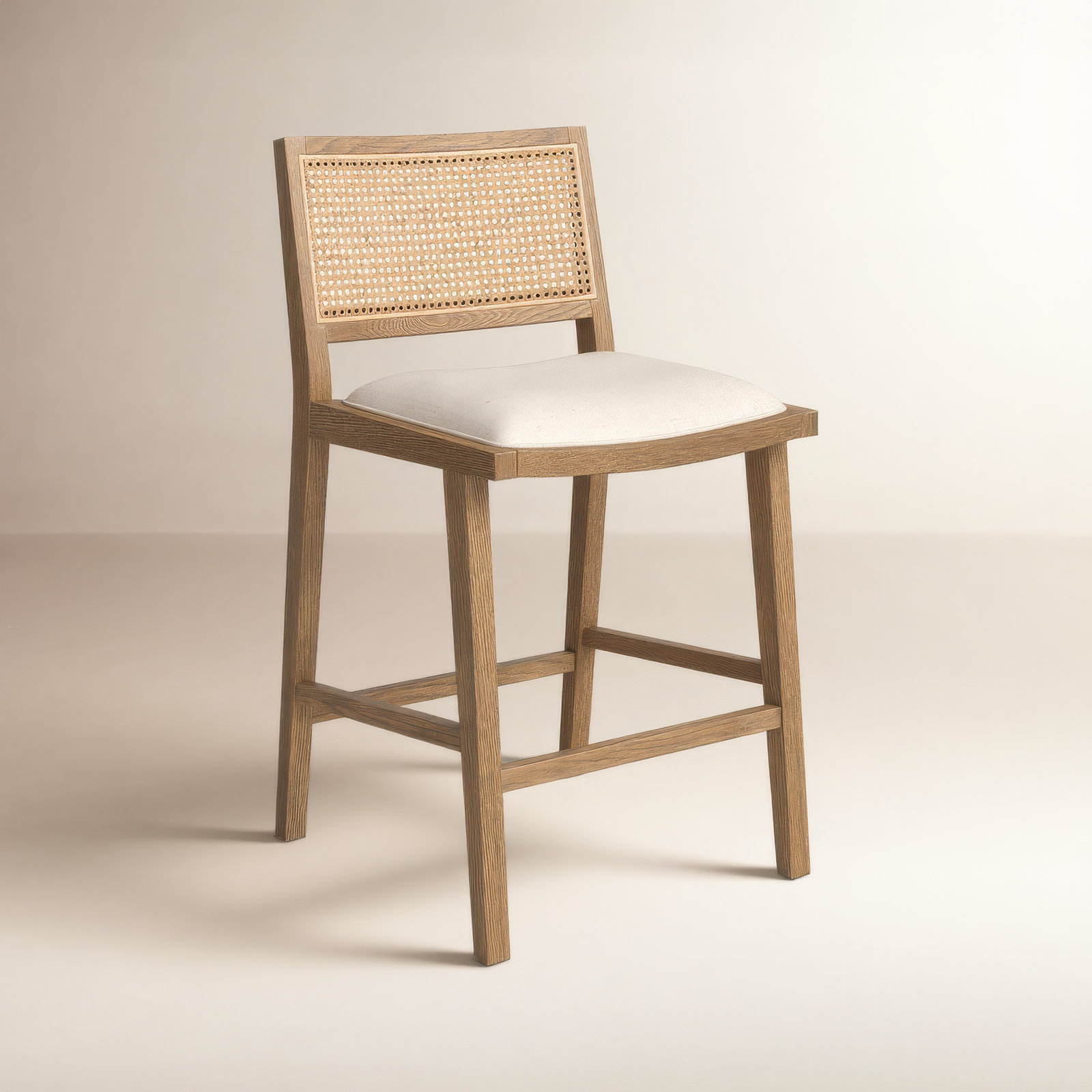 Miraz Cane Stool, Counter Stool (27” Seat Height), White Polyester Blend