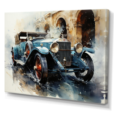 A Watercolor Capturing A Vintage Car - Car Vintage Wall Art