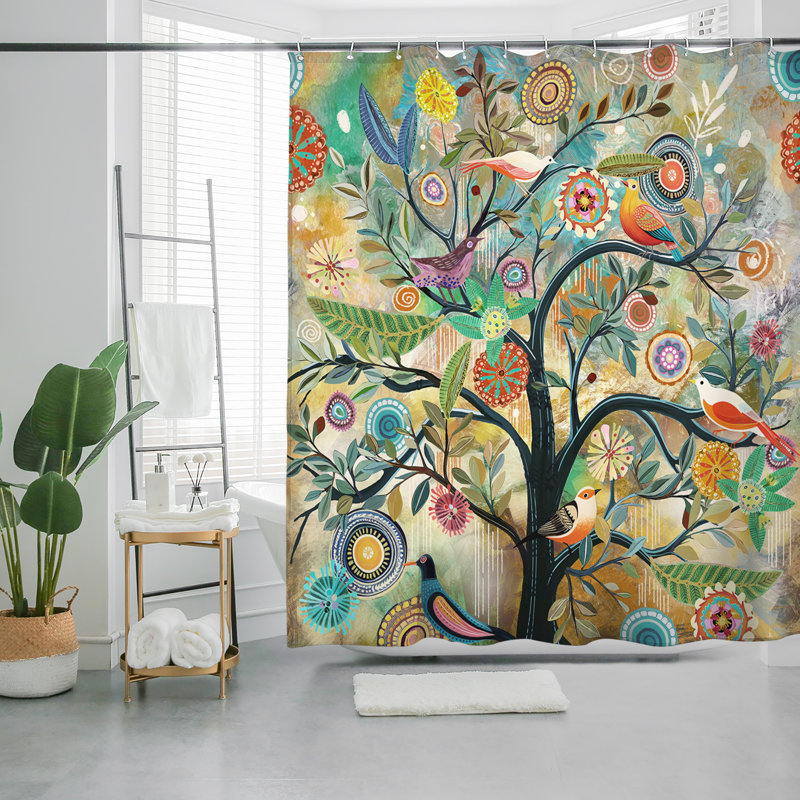 Hifsa Fabric Shower Curtain with Hooks Included, Apricot
