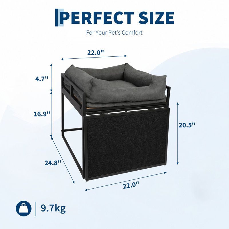 Lit surélevé pour chien avec rampe antidérapante, plateforme rembourrée confortable pour animaux de compagnie
