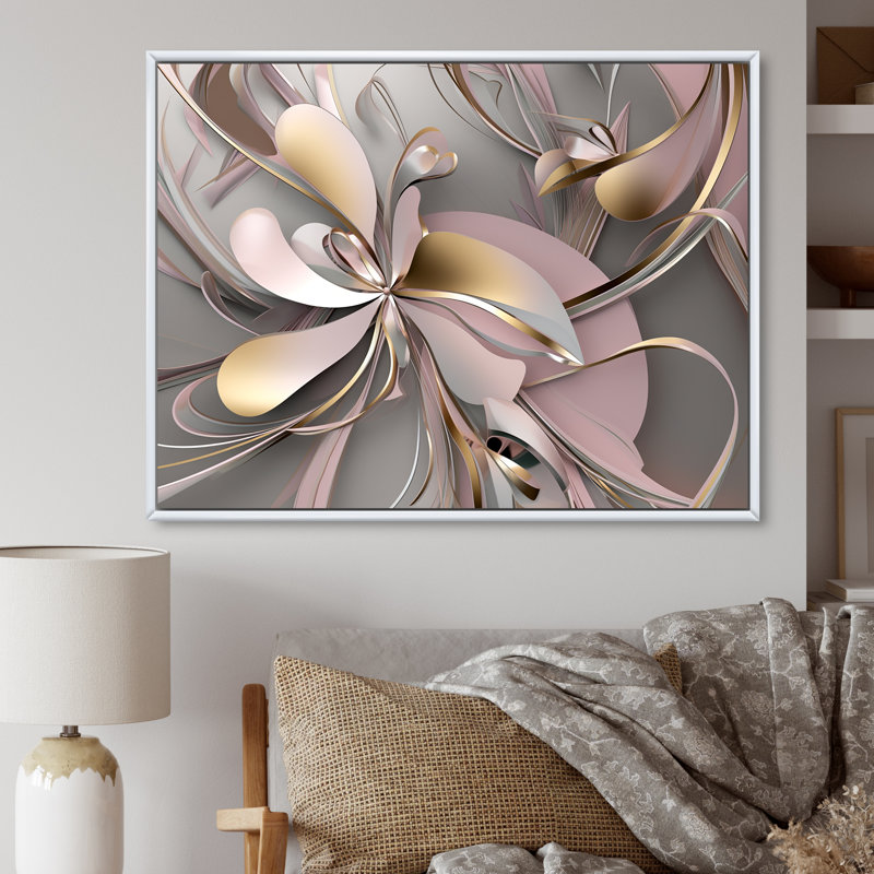 Art encadré liquide et effervescence rose I - 0, H 16 po x l 32 po x P 1 po, Cadre flottant blanc