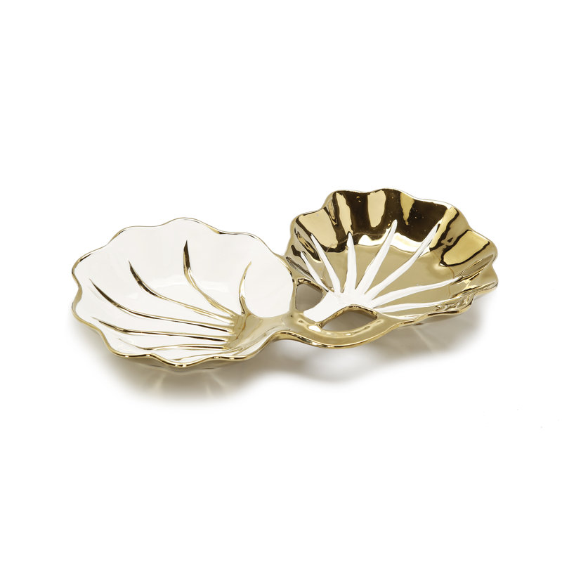 Plat à déguster à deux bols en porcelaine blanche et dorée