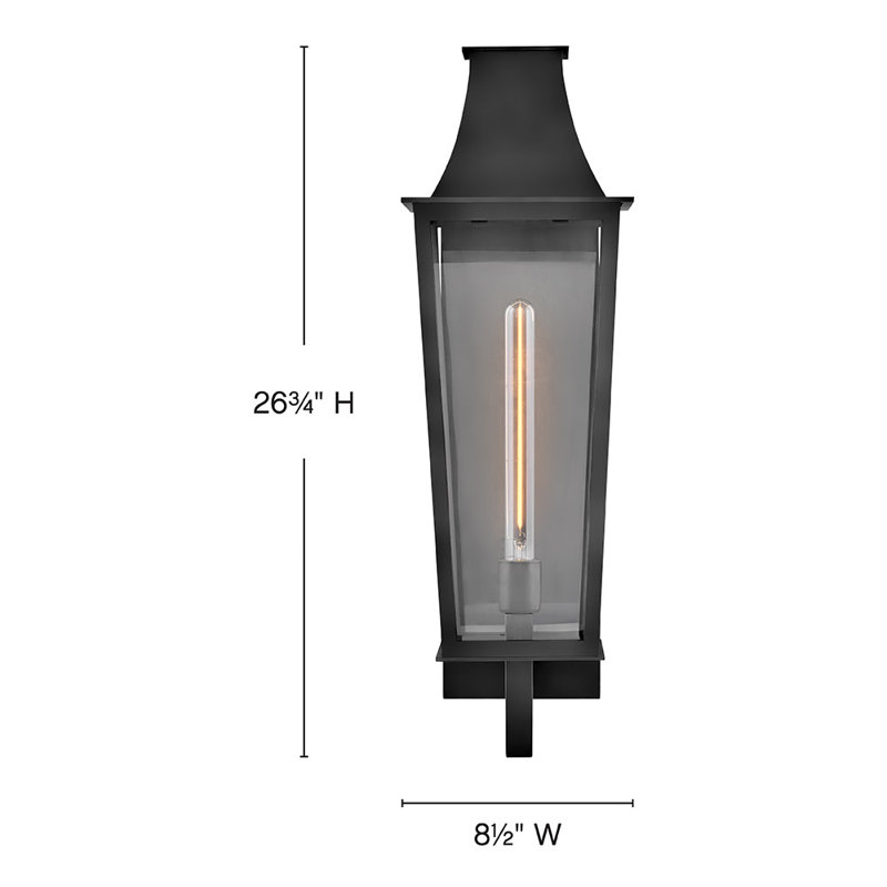Georgetown 1 - Light Outdoor Wall Lantern, Black, 26.75" H x 8.5" W x 9.75" D