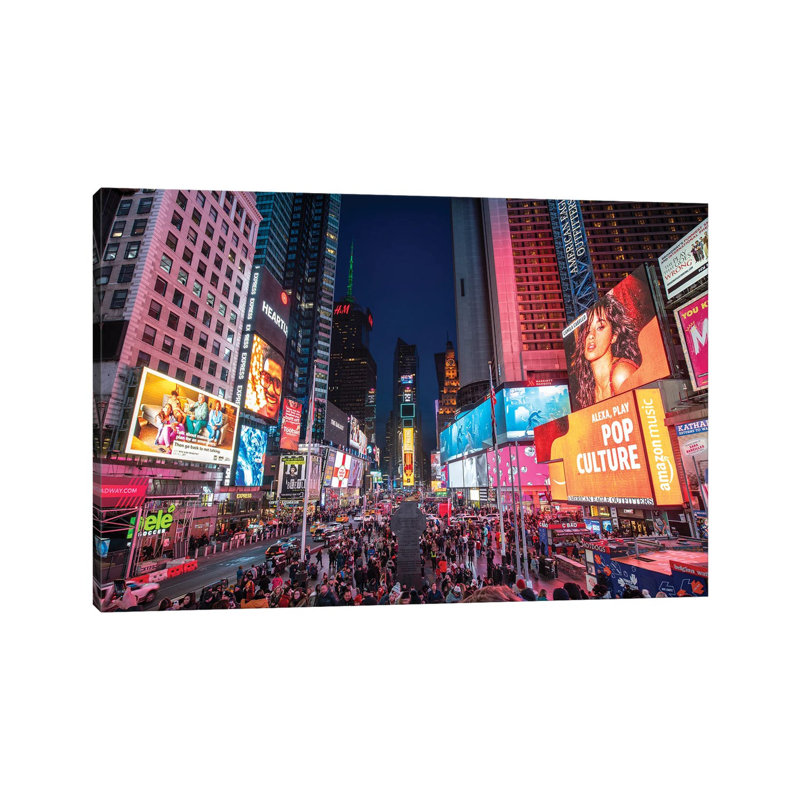Times Square New York At Night by Jan Becke - No Frame Print on Canvas, 20.32 cm H x 30.48 cm W
