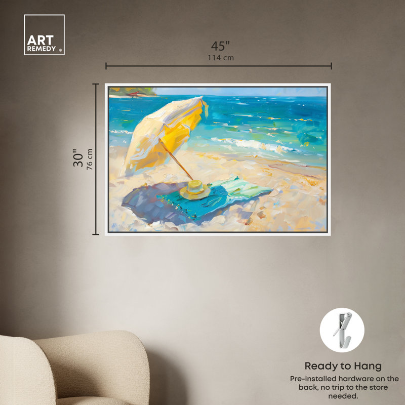Morning Beach View White Framed Coastal Canvas Print