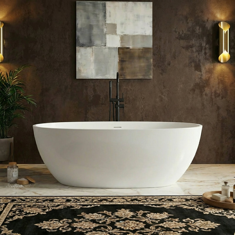 59" L x 30.71" W Freestanding Soaking Solid Surface Bathtub