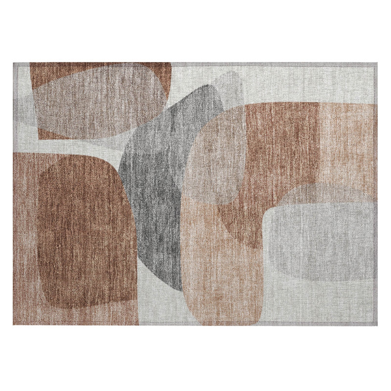 Machine Washable Indoor/Outdoor Xhevrie Paprika Rug, Rectangle 1'8" x 2'6"