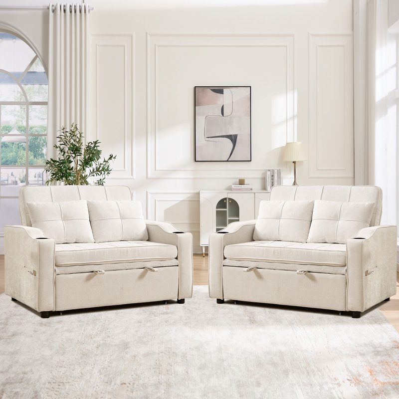 2 Seater Linen Sofa Bed, Beige