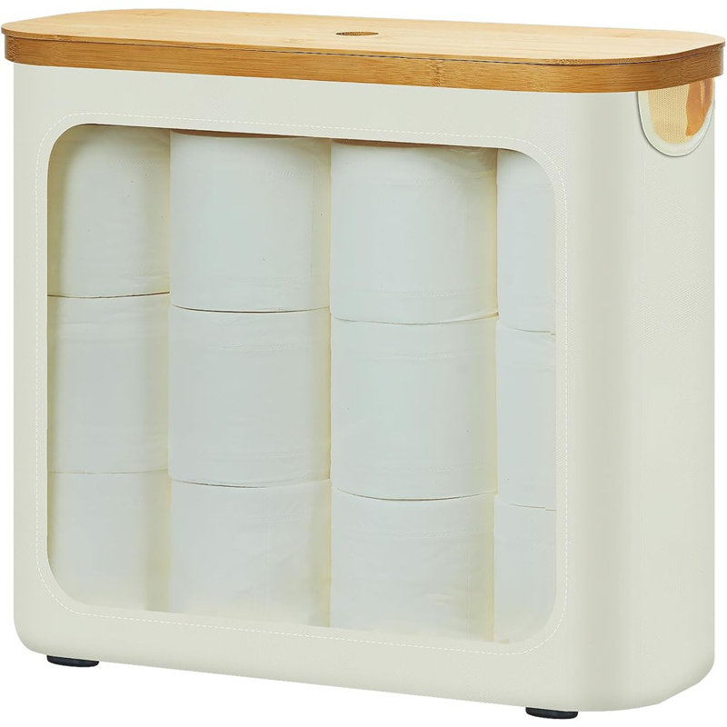 Rangement pour papier hygiénique avec couvercle - Organisateur de salle de bain autoportant beige pouvant contenir jusqu'à 12 rouleaux