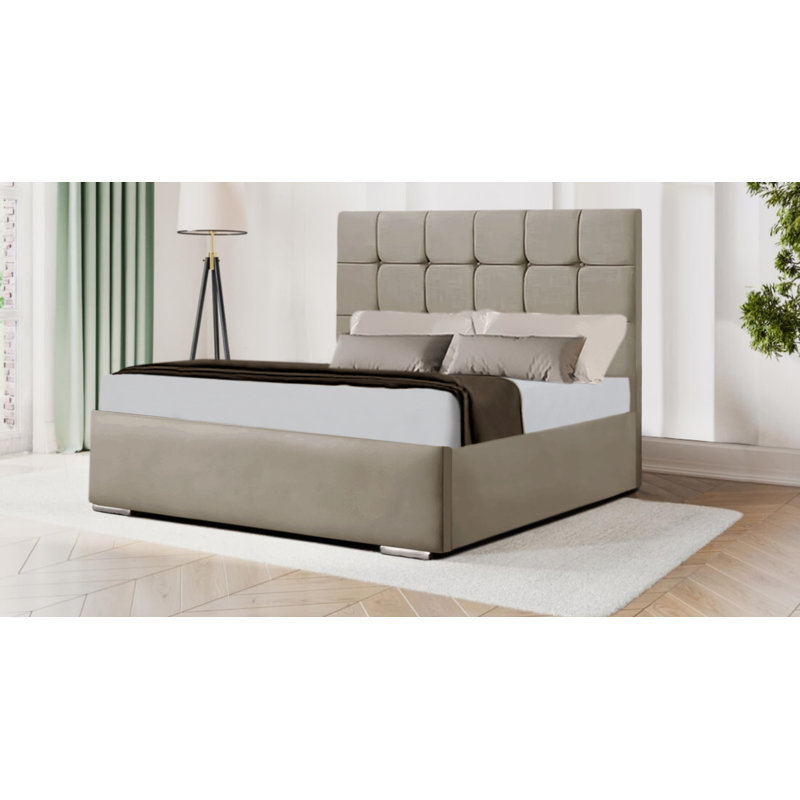 Ardonia Upholstered Bed, UK Double - DE 135 x 190 cm, Coffee