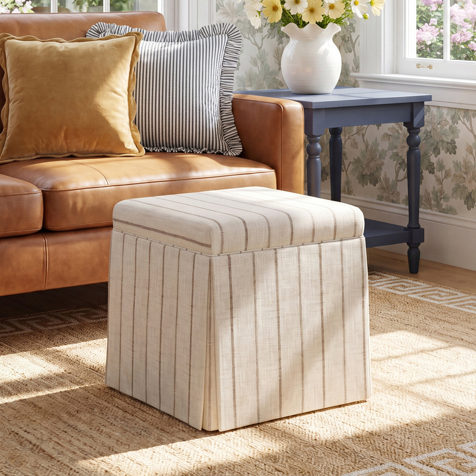 Jebb 20" Cotton Ottoman, Cheetah Walk Navy
