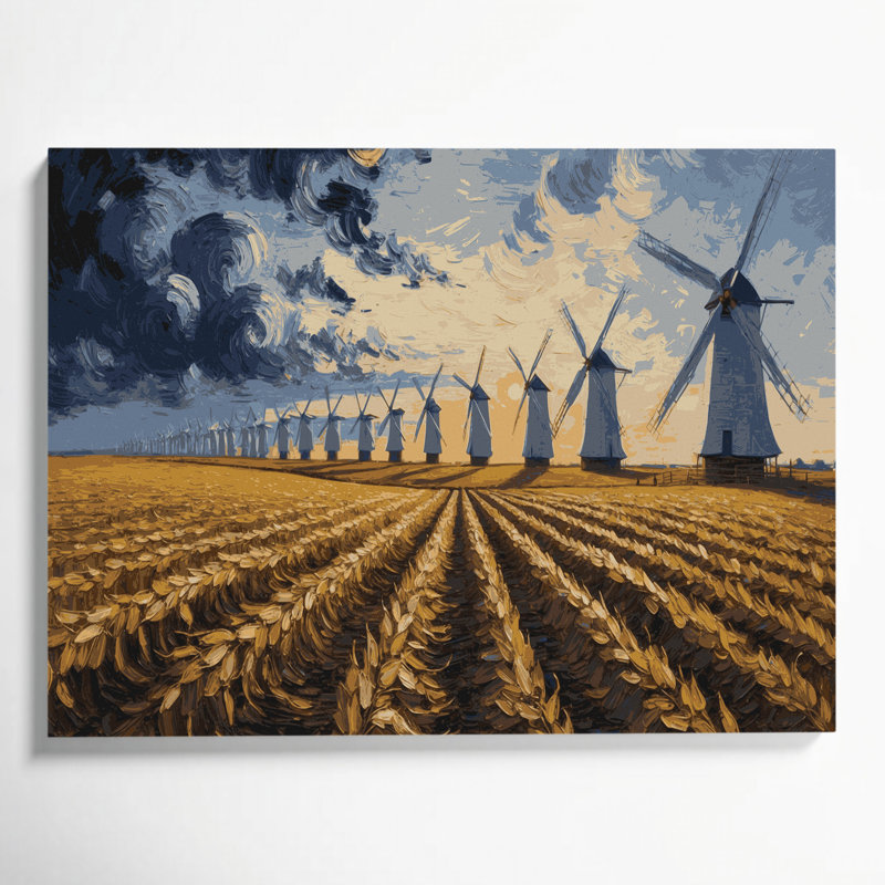 Ferme, moulin à vent gris, art mural sur toile, H 8 po x l 10 po
