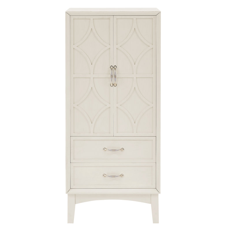 Mid Century Modern Tall Storage Cabinet with Adjustable Shelves and Drawers, Antique White