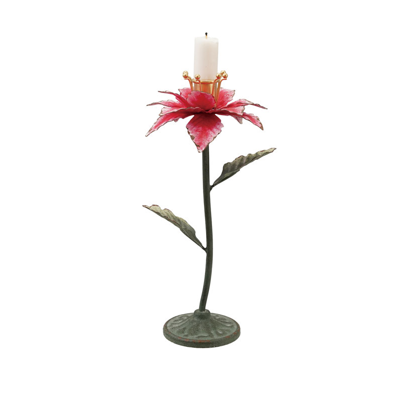 Porte-chandelle en forme de poinsettia en métal peint