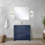 Meuble-lavabo bleu marine 36 po X P 20 po D, dessus en marbre de culture et robinet en métal-117978921-117978919