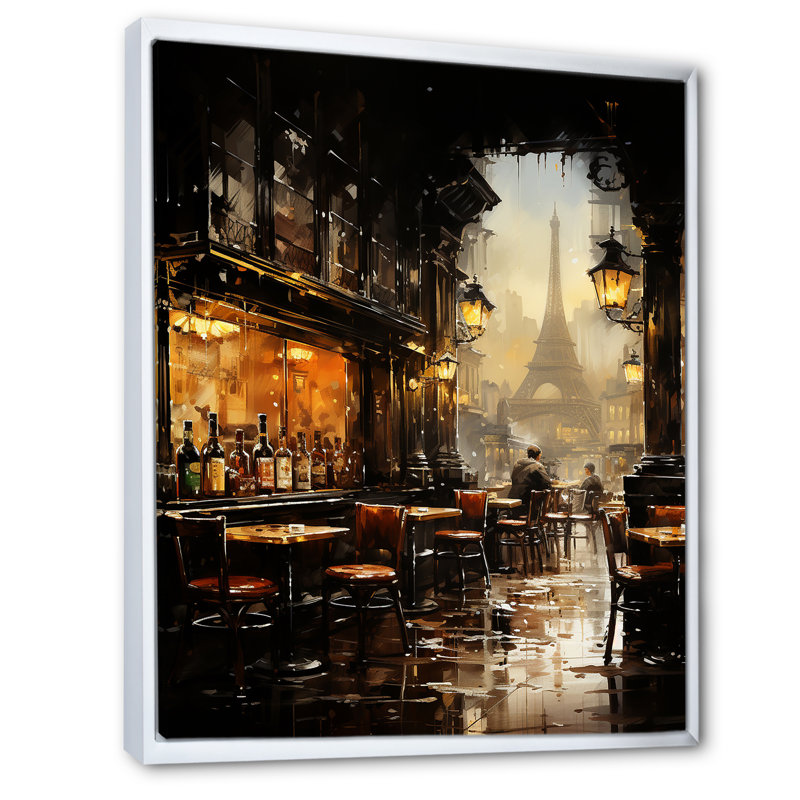 «Paris Cafe View Elegance - City Paris Wall Art», Cadre flottant blanc, 32" H x 24" W