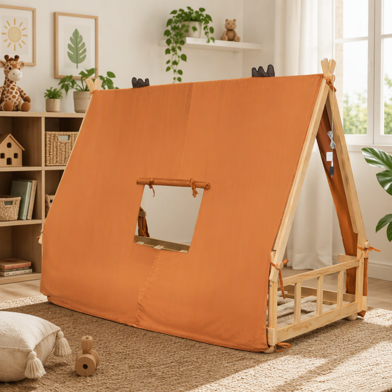 Lit simple avec tente et lumière, Brun