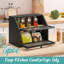 Bread Box, Bamboo Wood Bread Box For Kitchen Counter, Double-Layer Bread Storage Bin, Acrylic Glass With Diamond Patterns (Black, Large)