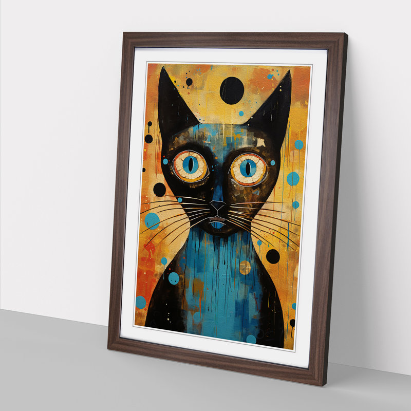 Siamese Cat Expressionism No.3 - Single Picture Frame Print on Wood, Walnut , 64cm H x 46cm W x 2cm D