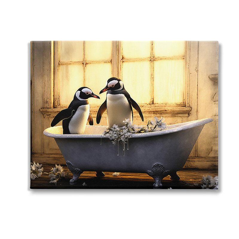 «Penguins in Sunlit Bath», art mural par Lazar Studio, H 16 po x l 20 po