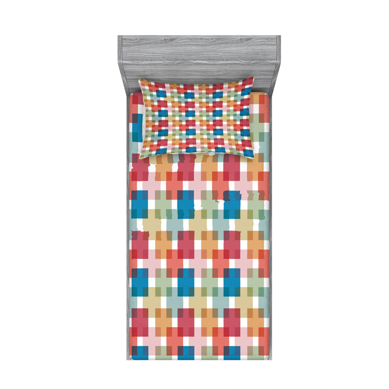Microfiber Gingham Sheet Set, Twin Sheet Set with Fitted Sheet