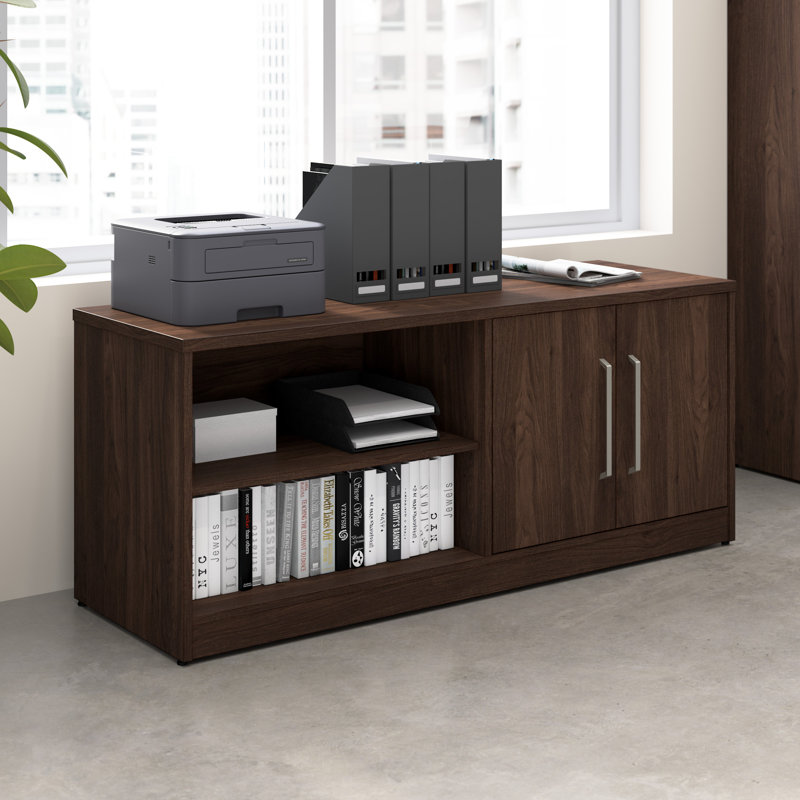 Bush Business Furniture Vista Low Storage Cabinet With Doors And Shelves, Black Walnut