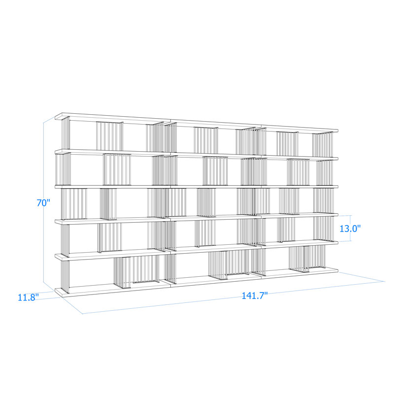 Bookcase, (5 Shelves) 70"H x 141.7"W x 11.8"D