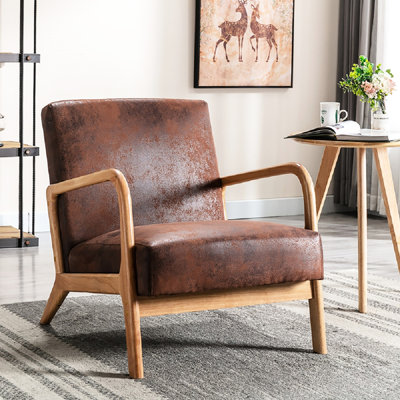 Fauteuil brun de style moderne du milieu du siècle, avec revêtement en mousse et en microfibre, idéal pour une chambre ou un salon. Largeur : 63 cm. Poids : 11,7 kg. Profondeur : 84,6 cm.