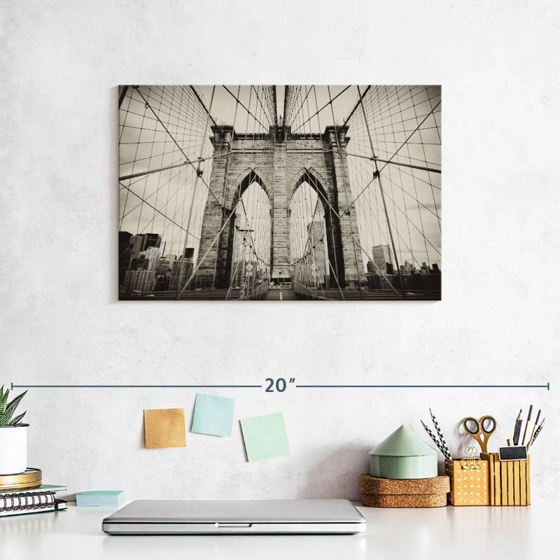 Impression sur toile, pont monochrome de Brooklyn, H 8 po x l 12 po x P 1 po