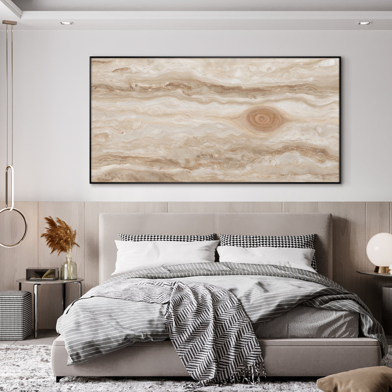 Reproduction d'art mural très grand paysage abstrait - œuvre d'art minimaliste beige, décor neutre pour le salon ou la chambre à coucher, assemblage de cadre requis