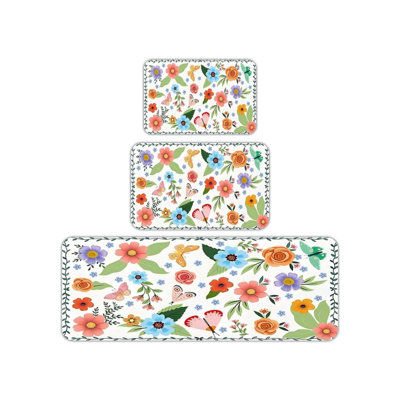 Colorful Floral Butterfly Set Of 3 Kitchen Rug For Kitchen, Patio, Multicolor